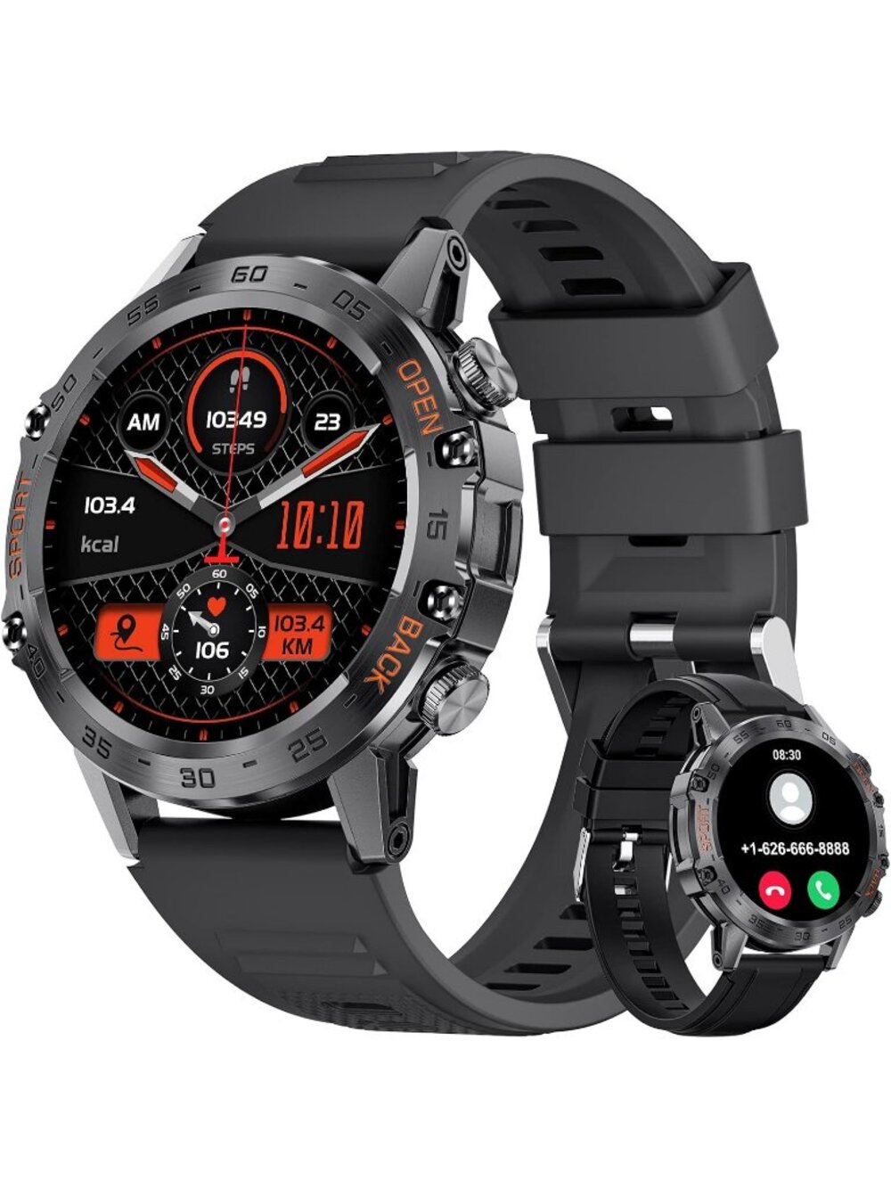 Men's Gray Waterproof Fitness Heart Rate/SpO2/Blood Pressure Military Watch